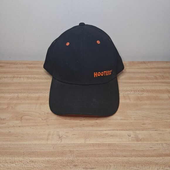 Hooters Ball Cap Orange Hooters Logo  Solid Black Adjustable Hat One Size - Picture 1 of 6